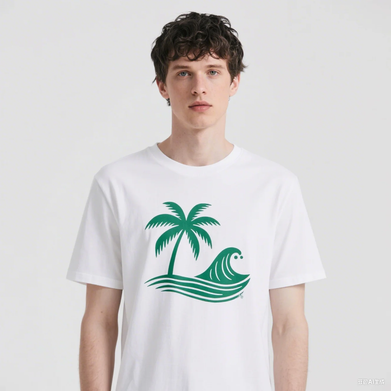 أشجار النخيل الاستوائية والقميص القطني المطبوع المموج #2