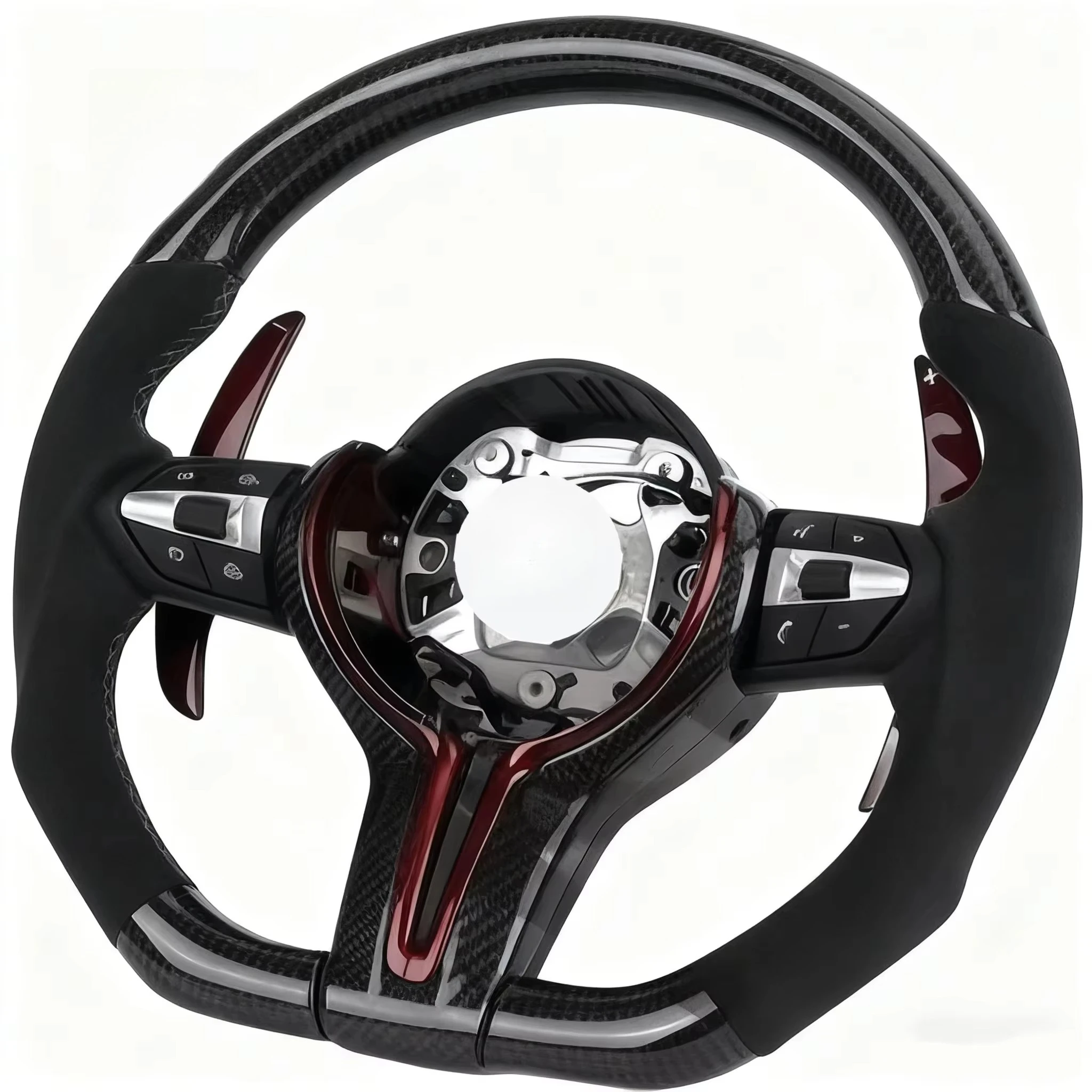 

Carbon fiber racing wheel with function buttons and paddle shifters, steering wheel for automobiles