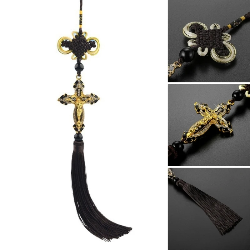 G99F Fashion Tassel Cross Jesus Religious Christian Hanging Ornaments Hanging Closet Pendant Door Handle Home Wall Decoration