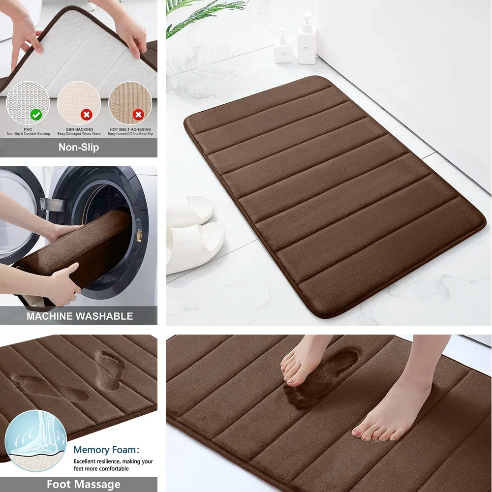 Super Absorbent Bath Mat Memory Foam Carpet Non-slip Bathroom Rug Bathtub Side Floor Rugs Shower Room Doormat Toilet Footpad