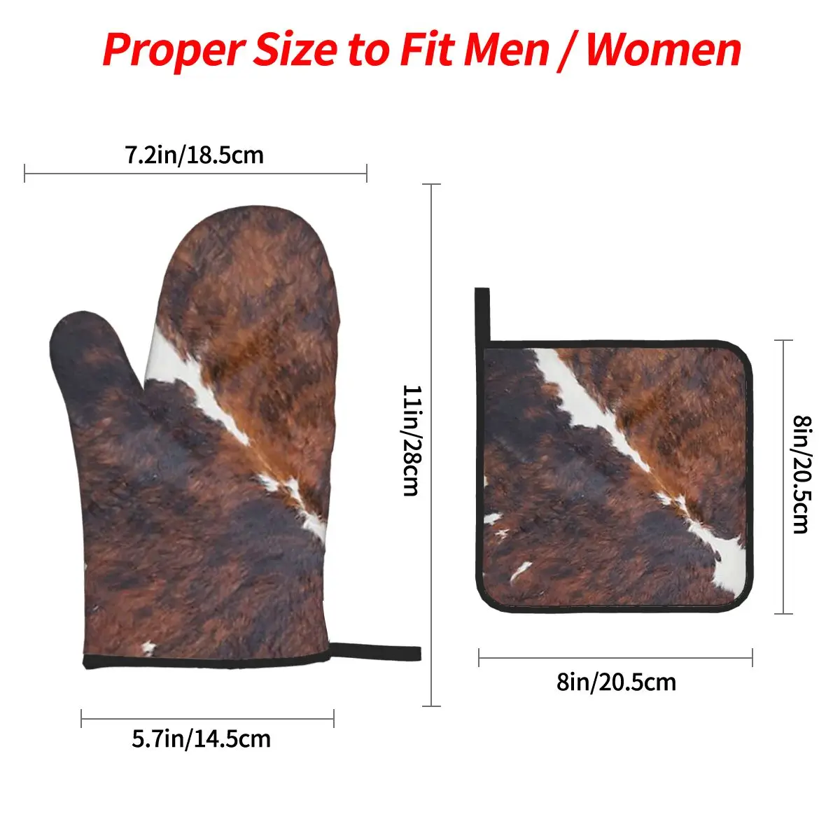 Stylish Cow Fur Cowhide Texture Cow Skin Print Patter Oven Mitts and Pot Holder for Baking Cooking Resistant Non-Slip Gloves