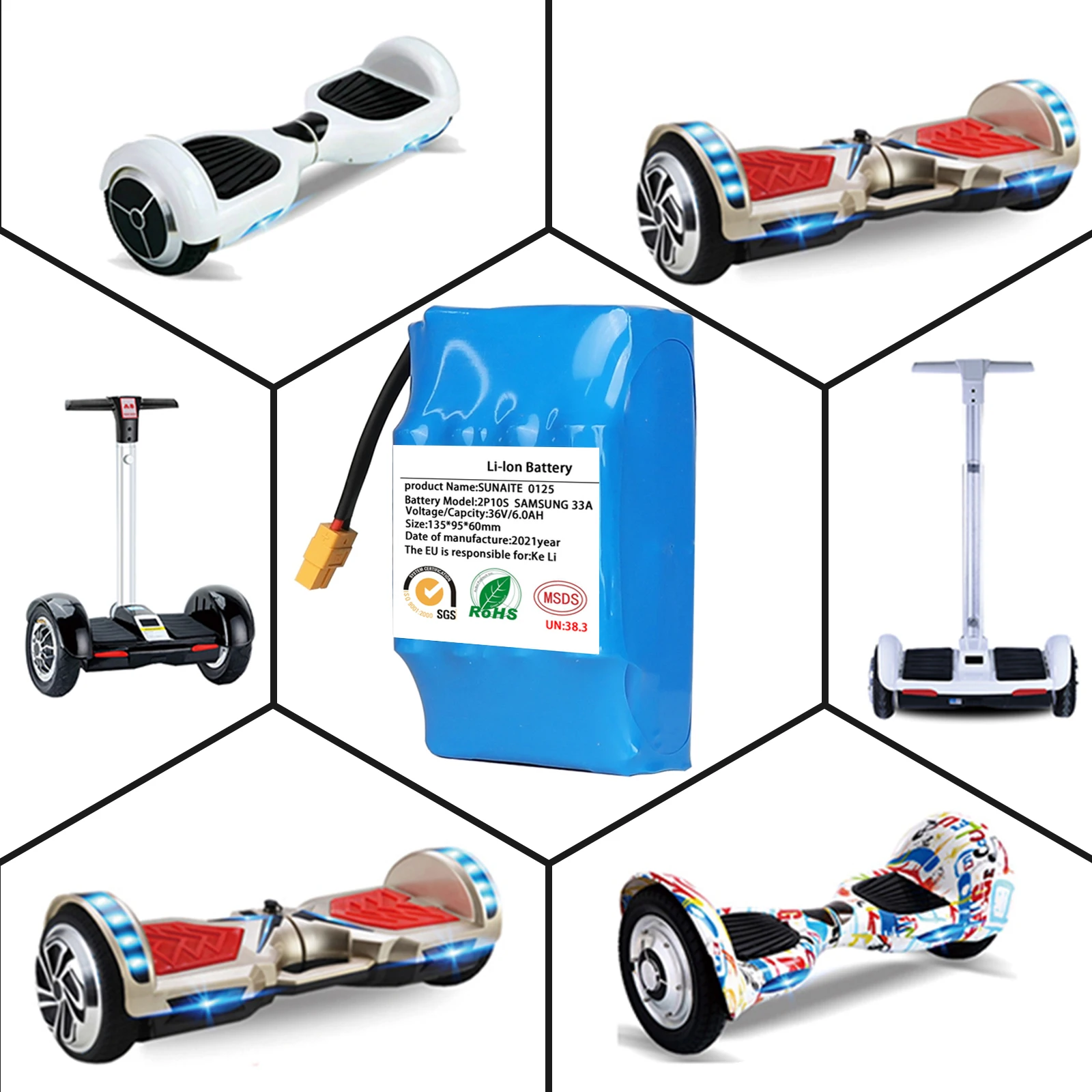 36 فولت 6Ah بطارية حزم بطارية قابلة للشحن للكهرباء سكوتر التوازن الذاتي HoverBoard الدراجة الهوائية الأحادية العجلة ماكس التحمل #2