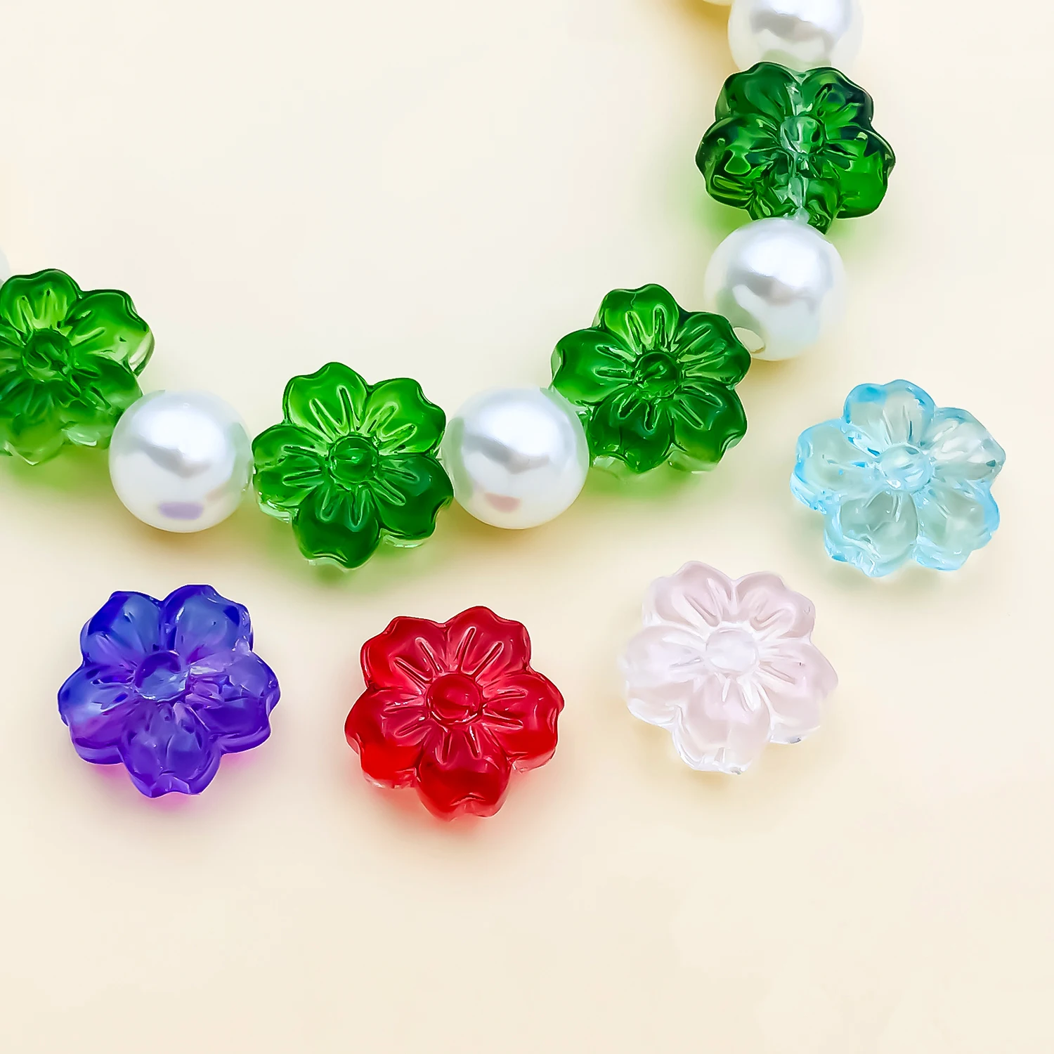 20pcs Transparent Glass Cherry Blossom Interval Pendants DIY Jewelry Making Charms Fashion Necklace Keychain Accessories Beads