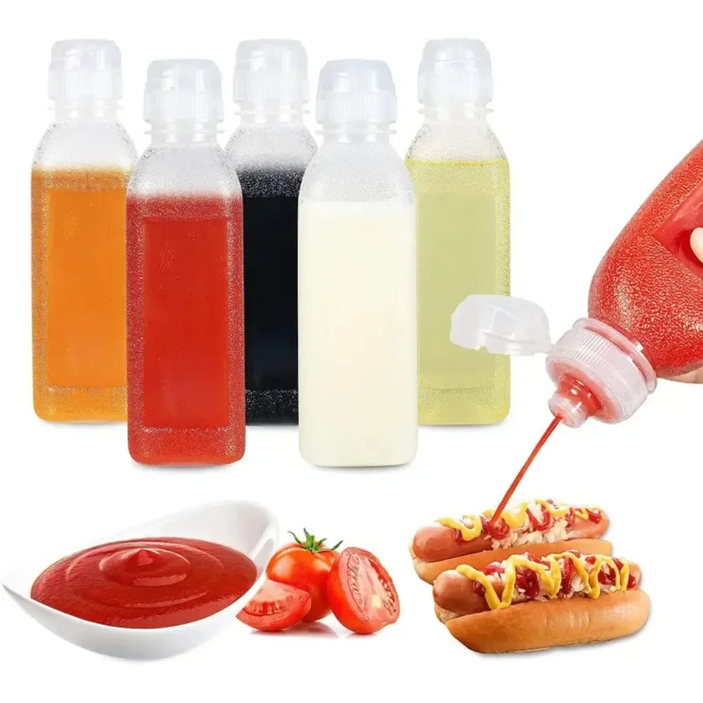 5PCS 300/500ML Condiment Squeeze Seasoning Bottles with Flip Cap Portable Sauce Bento Oil Ketchup BBQ-Condiment Kitchen Supplie