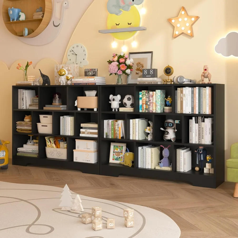 مجموعة أرفف كتب خشبية مكونة من 3 طبقات، منظم تخزين 10 مكعبات، خزانة كتب سوداء قائمة بذاتها مع أرفف مفتوحة، ديكور منزلي موفر للمساحة #3