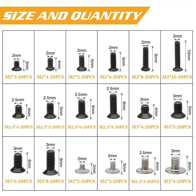 Tornillos de cabeza plana para ordenador portátil, Kit de repuesto para Dell, Sony, IBM, HP, Lenovo, M2, M2.5, M3, 360 Unidades