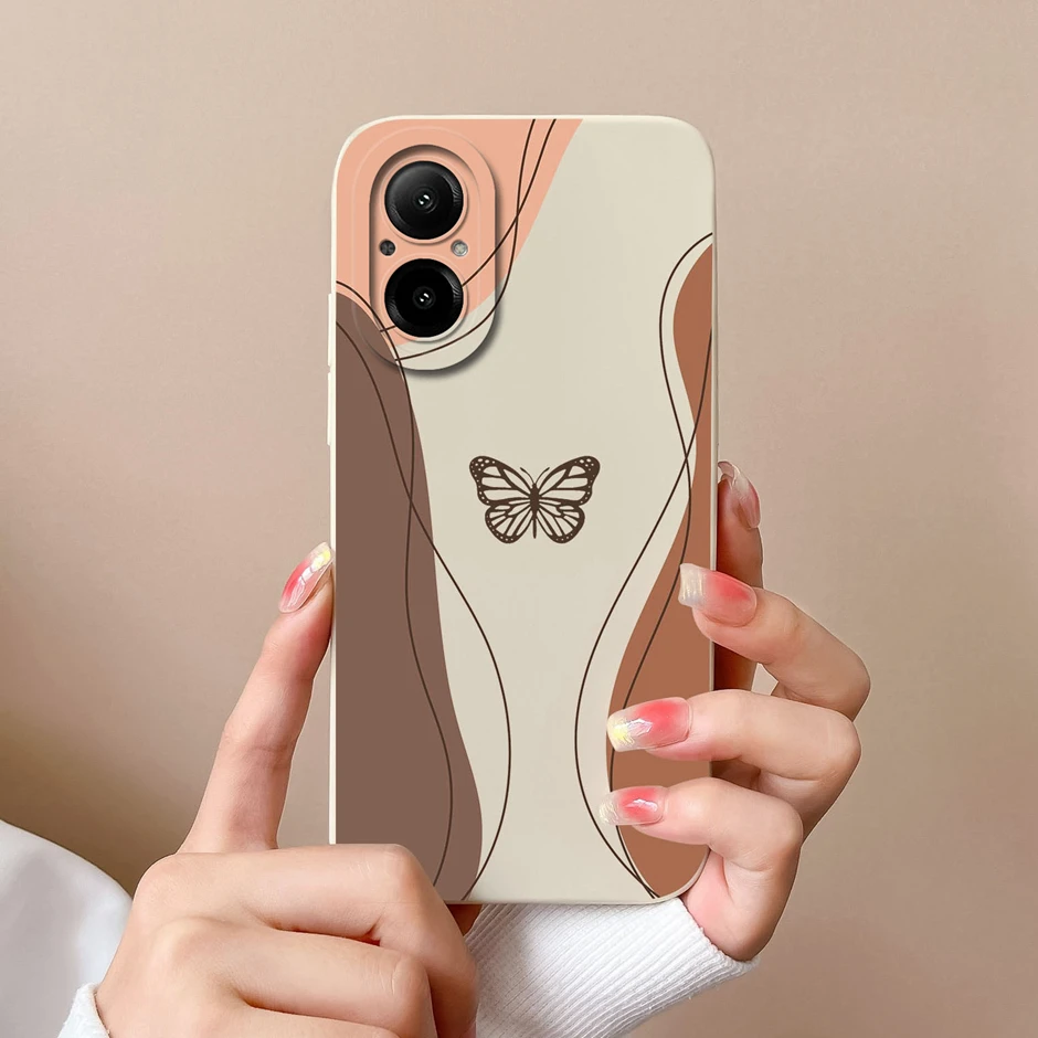 Oppo Realme C67 실리콘 케이스, 귀여운 소녀, 아름다운 꽃, 사각형, 충격 방지 커버, Oppo Realme C67, 4G