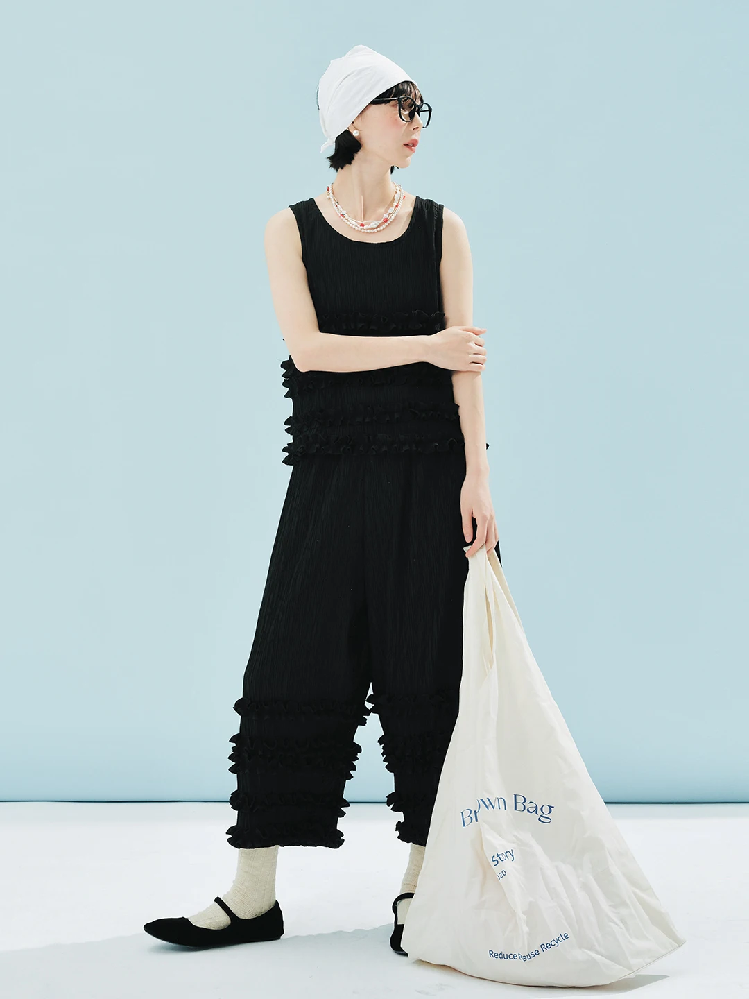 imakokoni 2024 new summer style crumpled black lace carrot pants casual pants for women 244617