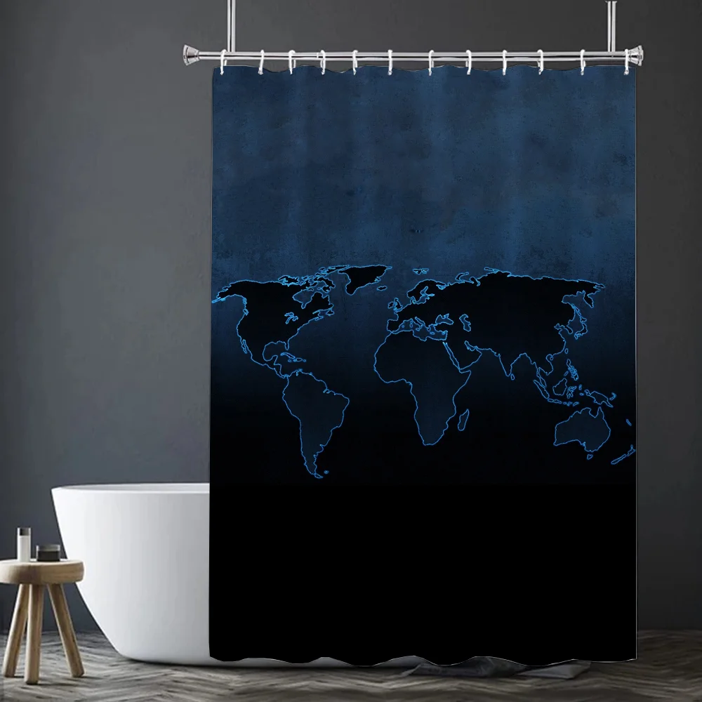 World Map Shower Curtains Bathroom Curtain for Quarto Folding Partition Accessories Bath Bedrooms Houses Rooms Waterproof Fabric