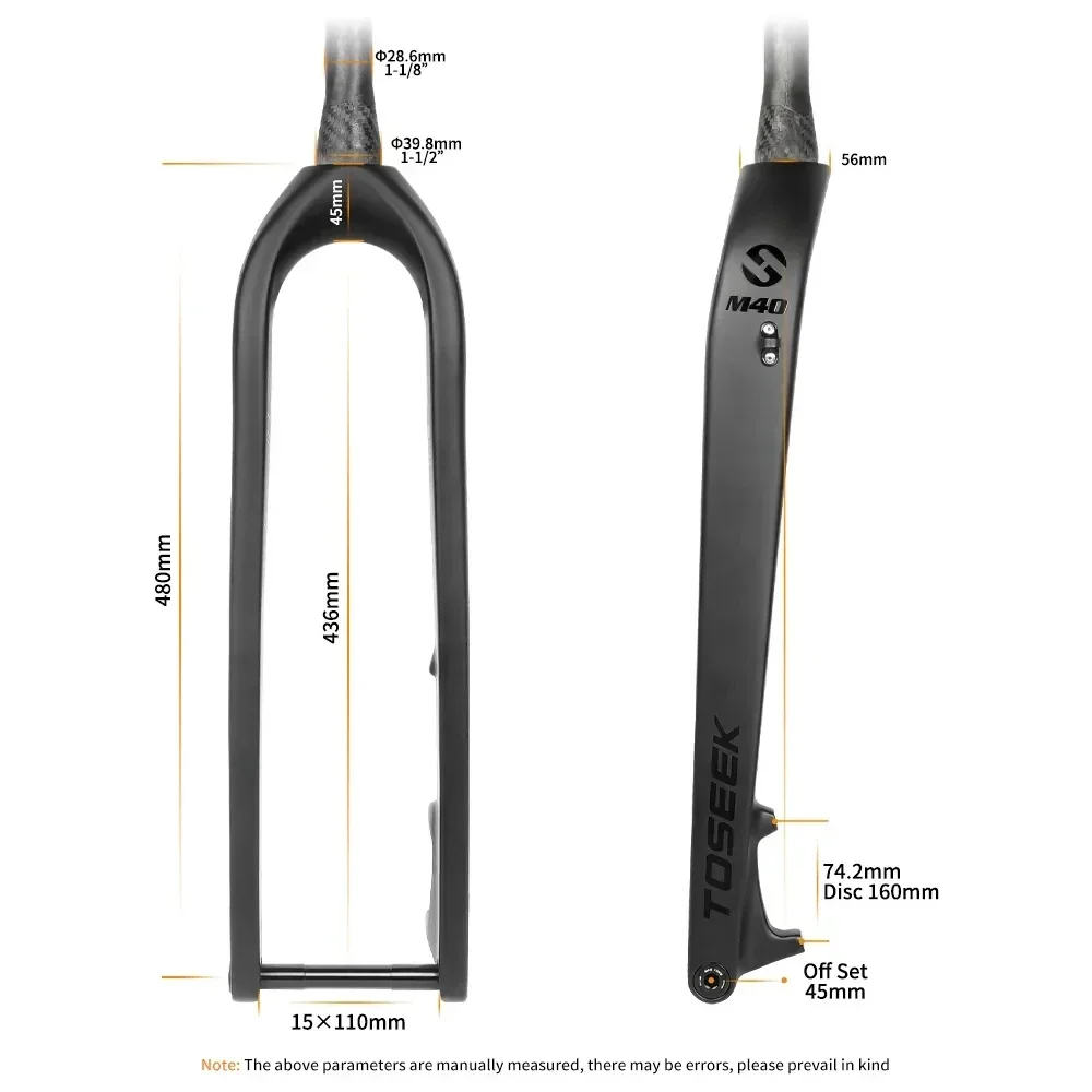 TOSEEK MTB Thru Axle Fork 15*110mm Full Carbon Fiber Bike Front 27.5/29\