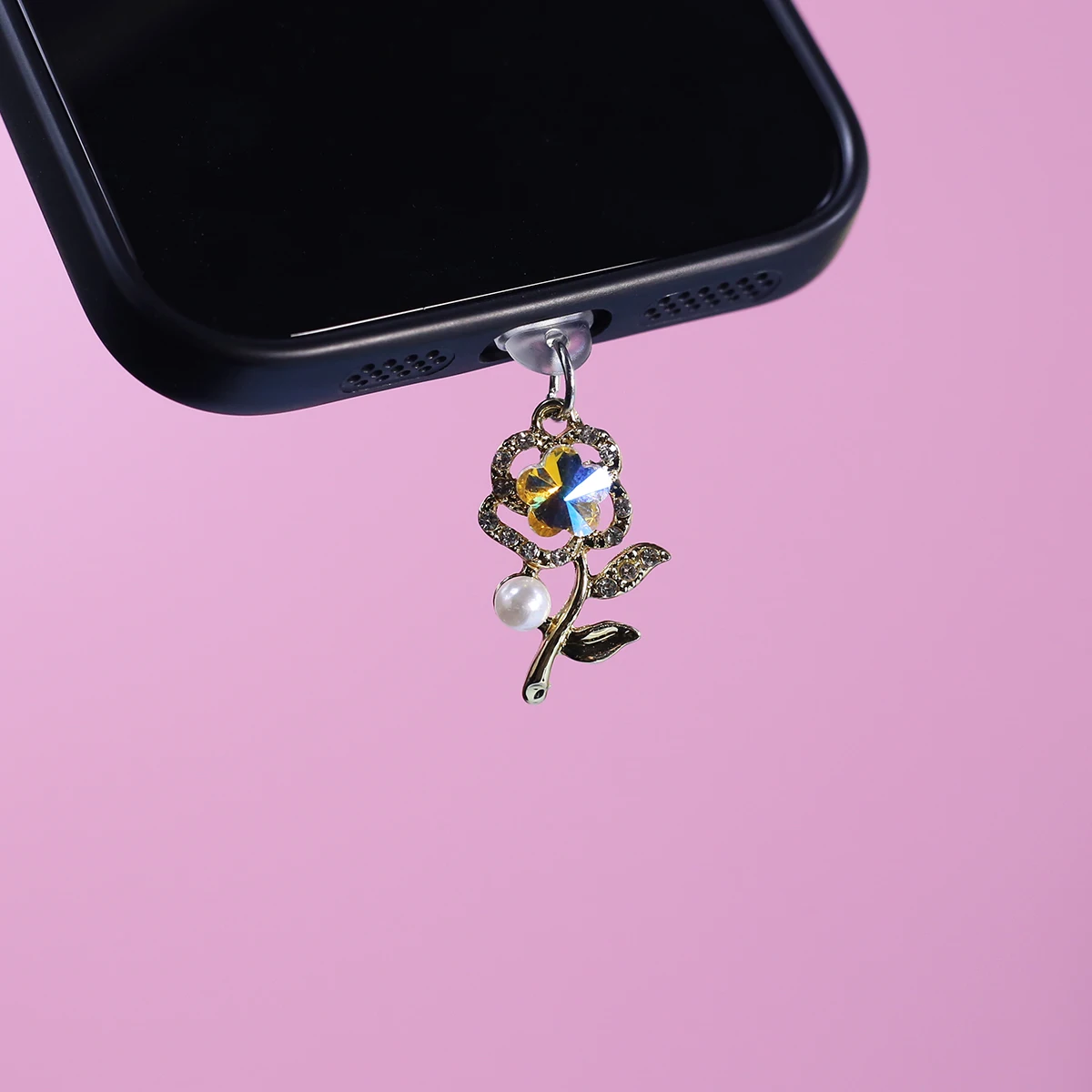 Colorful flowers beautiful diamonds rose phones dust plug hanging decorations phone accessories suitable for iPhone type-c cap