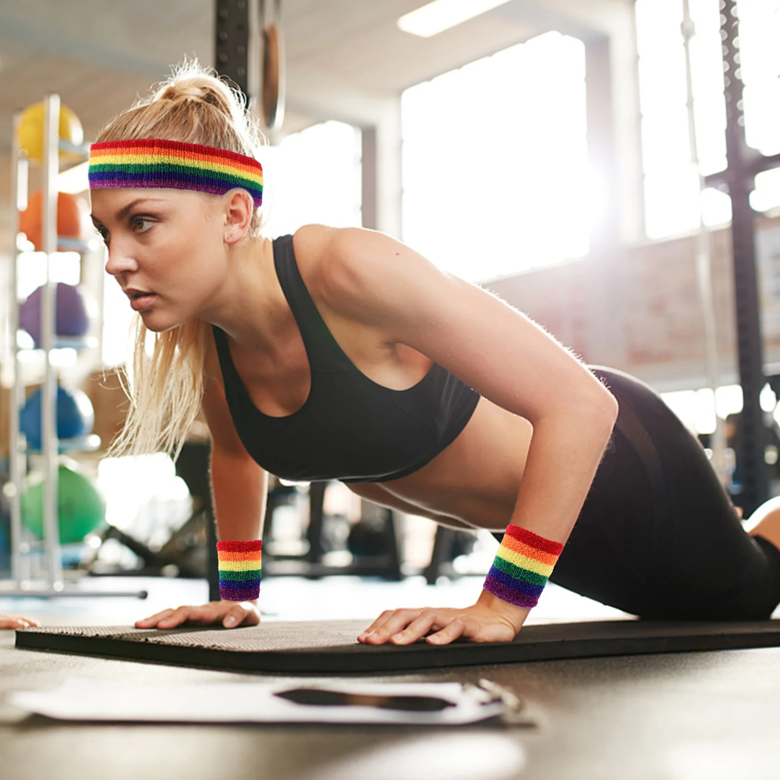 مجموعة واحدة من عصابة الرأس الملونة بألوان قوس قزح، ملحقات اللياقة البدنية المرنة الماصة للعرق لتشغيل كرة السلة وكرة القدم #1