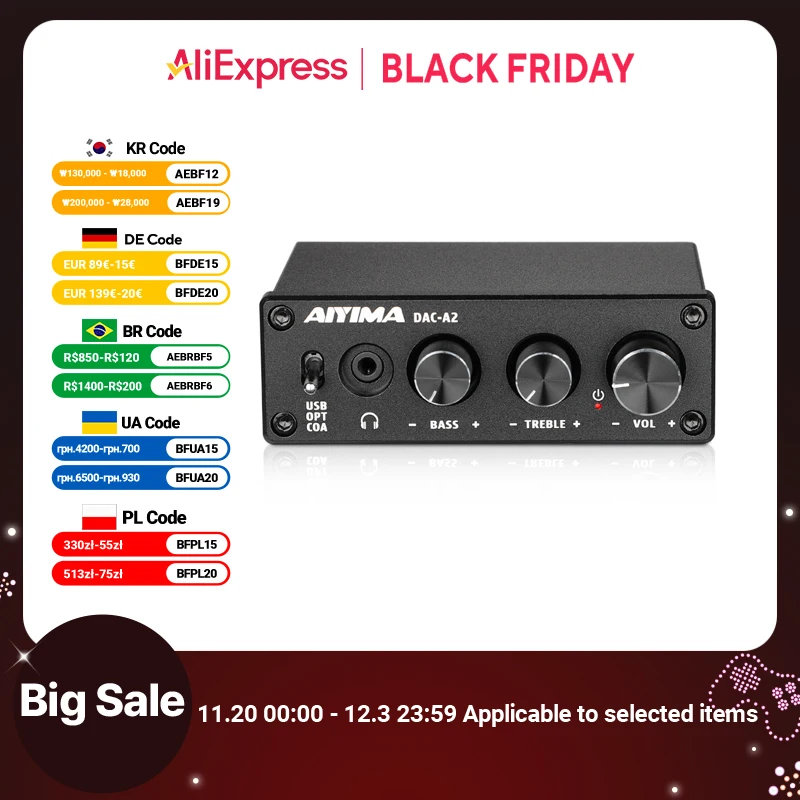 AIYIMA Audio A2 Mini Stereo USB Gaming DAC Decoder Headphone Amplifier Converter Adapter for Desktop Powered Active Speaker