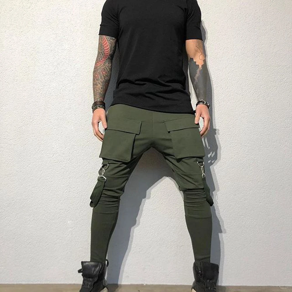 Calça moletom masculina de algodão, corredores de hip hop, streetwear, casual, calça esportiva fina, treinamento, treino, fitness, bolsos grandes