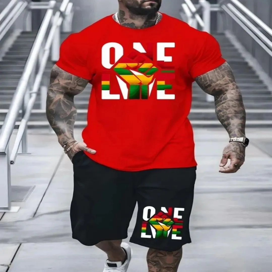 2025 New 3D Printed Men's Short-Sleeve Shirt and Shorts Set Summer Casual Breathable Quick-Dry T-Shirt Outdoor Sports Shorts