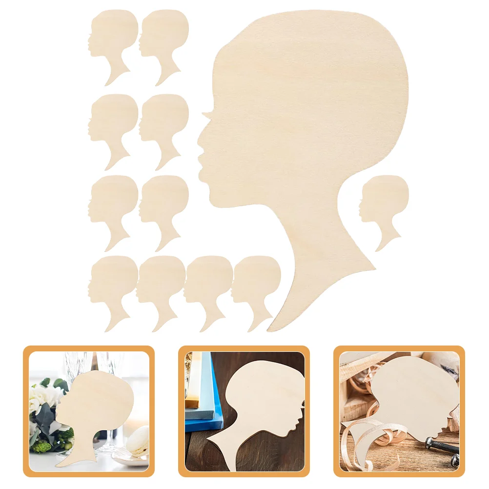 12 Pcs Painting Wood Chips Craft Gifts for Women Slices Wooden African Woman Face Silhouette Cutouts Blank Miss