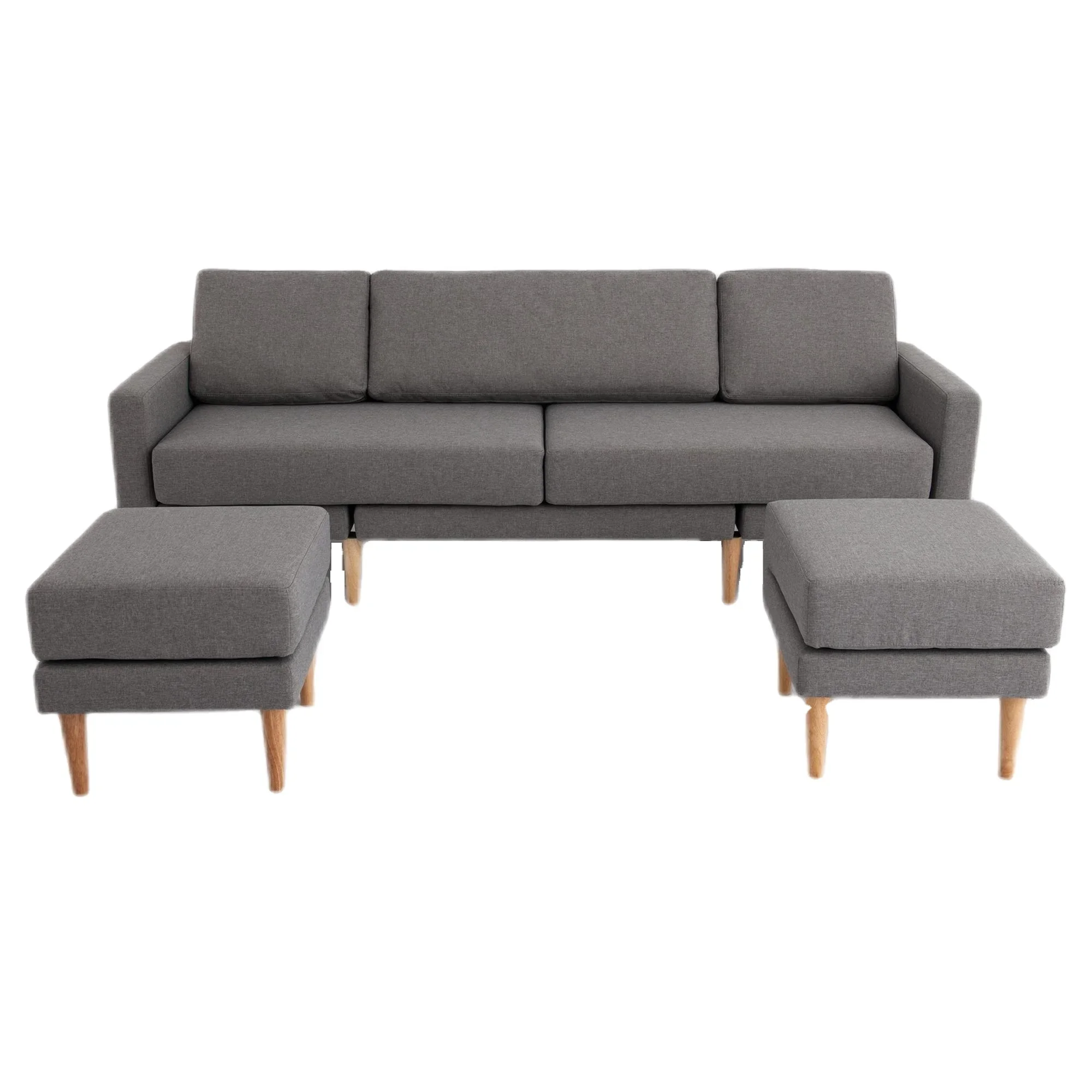 Nisco Modern Living Room Fabric Canape Salon Modern Sofa U Shape Lounge Corner Sofa With Two Ottoman, Grey