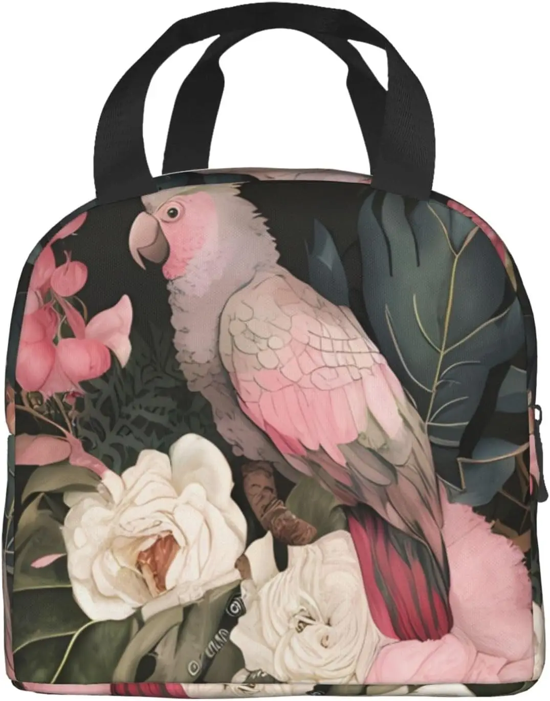 Natural Pink Cockatoo In Jungle Insulated Lunch Bag Thermal Freezable lunch Tote Waterproof Bento Lu nch Box  Women Men Lun ch