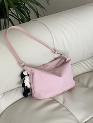 Lightweight Nylon Baby Pink Underarm Bag New Style Small Versatile Single Shoulder Handbag Casual Pure Color Zipper Closure
