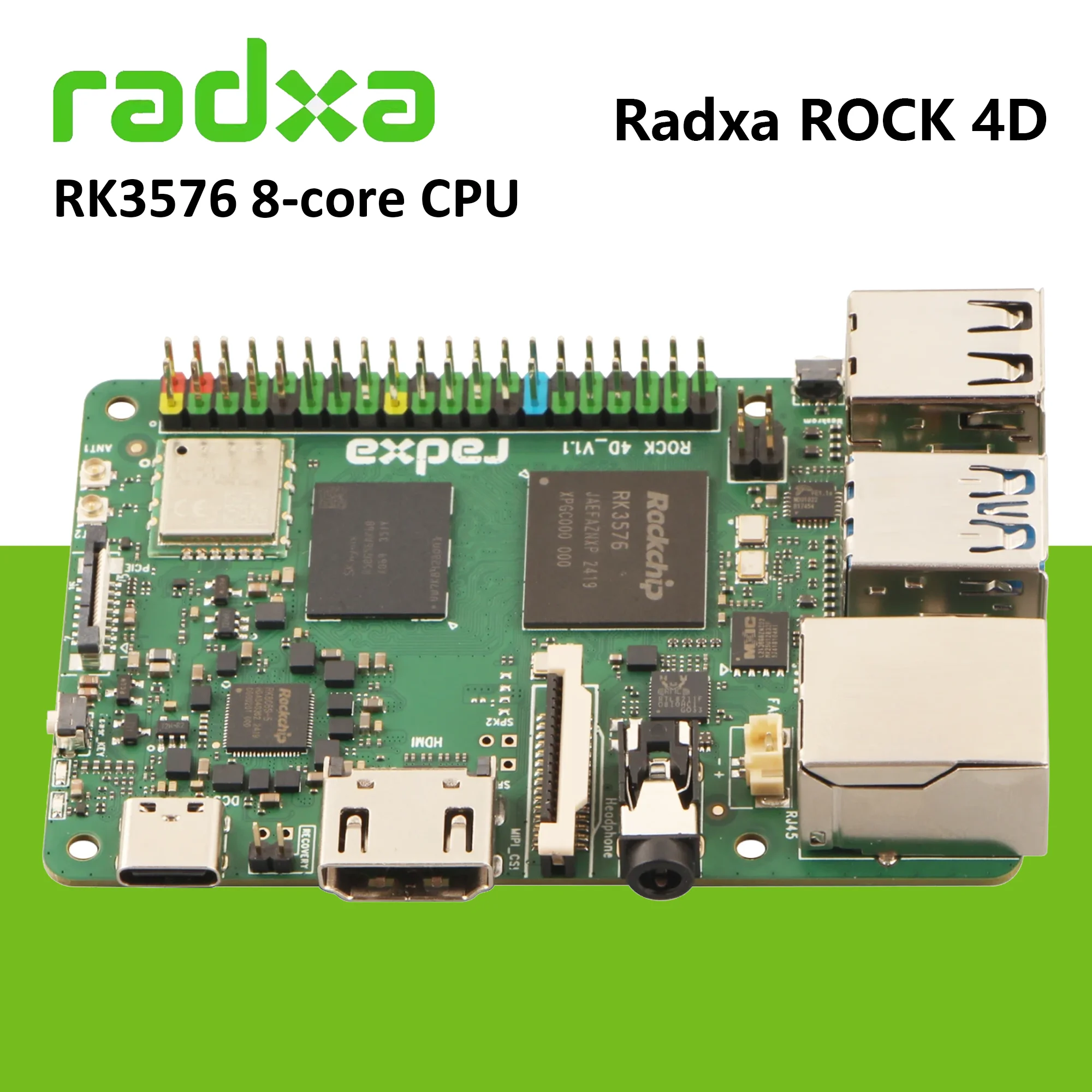 لوحة تطوير Radxa ROCK 4D RK3576 ذات 8 النواة، مصممة لـ Al and Edge الصناعي، 6TOPS، دعم NPU RKNN، دعم LLM، USB3.0 #2