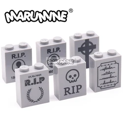 Marumine 10PCS Halloween Printed Tombstone Blocks 1x2x2 Graveyard Bricks 3245 Compatible DIY Classic MOC Building Accessories