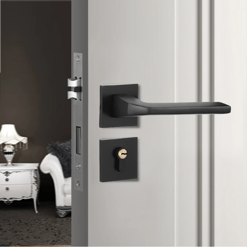 Black Anodized Space Aluminum Split Lock Minimalist Handle Indoor Bedroom Mute Room Wooden Door Lock