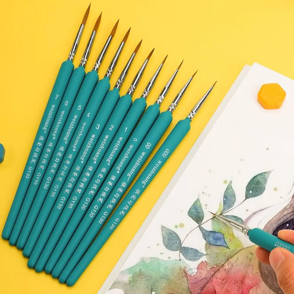 Set di pennelli a punta fine con manico ergonomico da 11 pezzi, modello completo, senza spargimento, pennelli in miniatura, legno multifunzionale