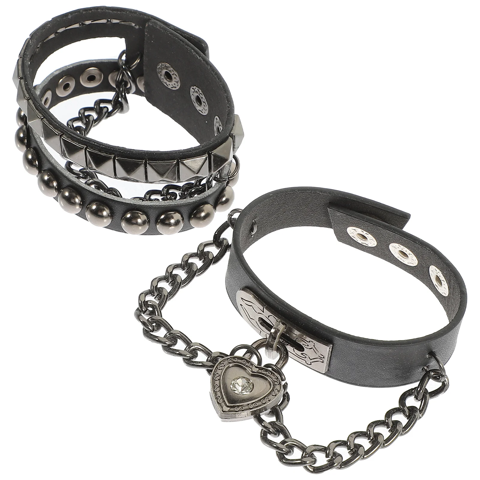 

2Pcs Cuff Bracelets Metal Chain Gothic Punk Style Studded Arm Bands for Men Women Cosplay Jewelry Gift for Christmas New
