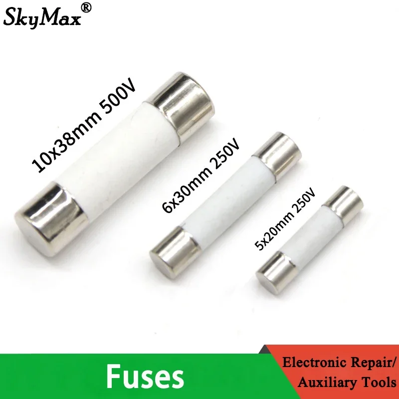 

10Pcs Fusible 5x20mm 6x30mm 10x38mm Fast Blow Tube Fuses 250/500V 0.5 1 2 3 4 5 6 8 10 15 16 20 32A AMP Fuse