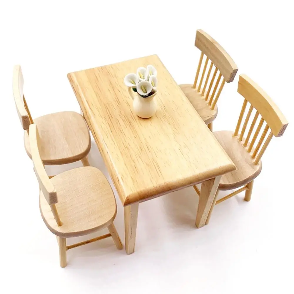 1/12 Scale 1:12 Decorative Tiny Miniature Wooden Chair Dining Room Dollhouse Furniture Table