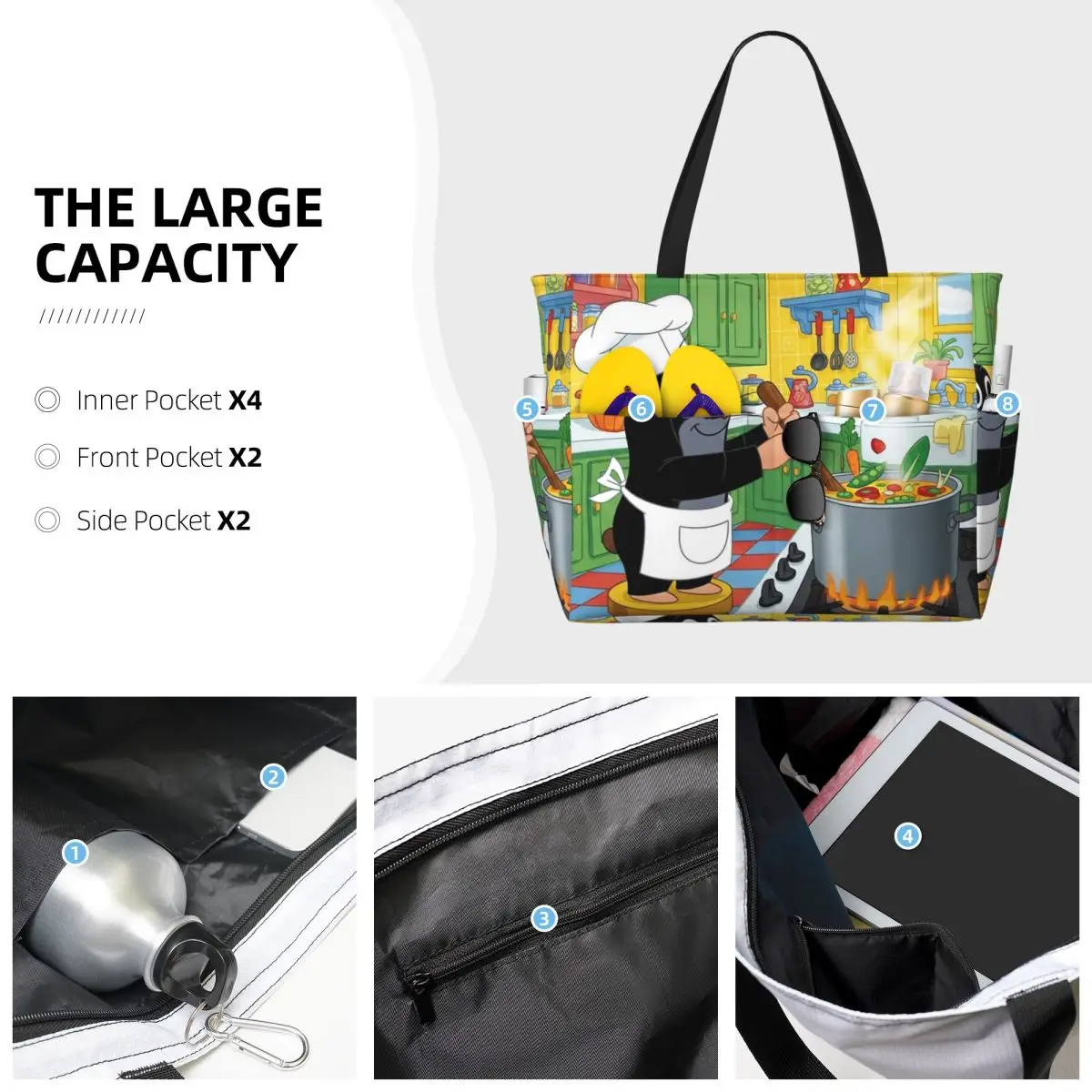 The Little Krtek Mole With Friends Beach Tote Bag Sport Gym Yoga Duffle Large Tote Bag Women Travel Bag Fitness bag