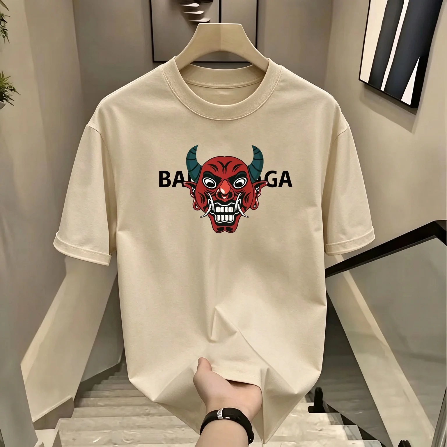 2026 New Oni Mask Family Matching Oversized Unisex T Shirt Japanese Hannya Mask Chest Graphic Tee Casual Streetwear Cotton Top