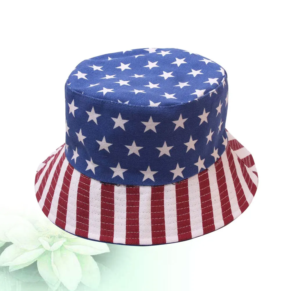 

American Flag Cotton Bucket Sun Protection Hat Wide Brim Lightweight Breathable Travel Outdoor Fisherman Hat Fashion