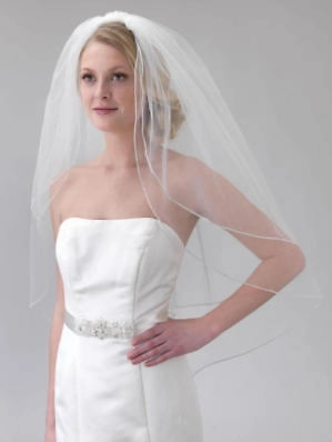 Wedding Bridal Veil 2 Layers Fingertip Length Veils White Ivory Tulle Rhinestone Length Veil with Comb