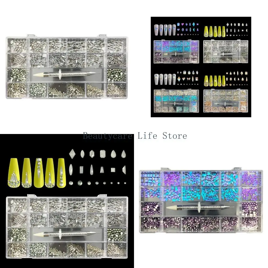 

652C Rhinestones For Nails Set Multi Shapes Flatback Glass Crystal Rhinestones DIY Craft Beauty Makeup Art 3 D