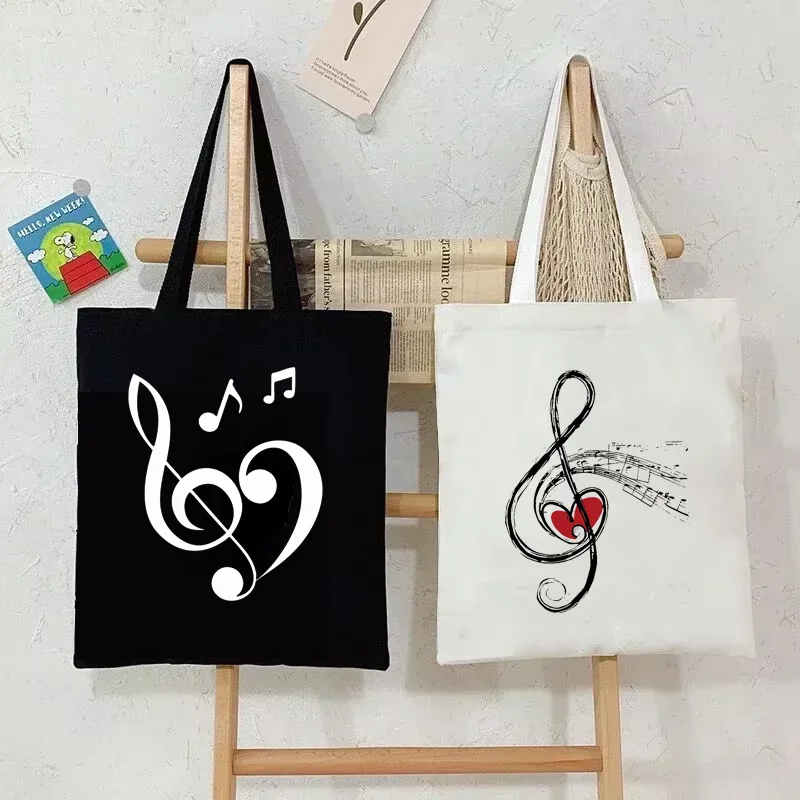 Funny Canvas Tote Bag for Women Handbag Vintage Y2K Aesthetics Tote Bag Musical Notes with Heart Symbols Fashion Shoulder Bag