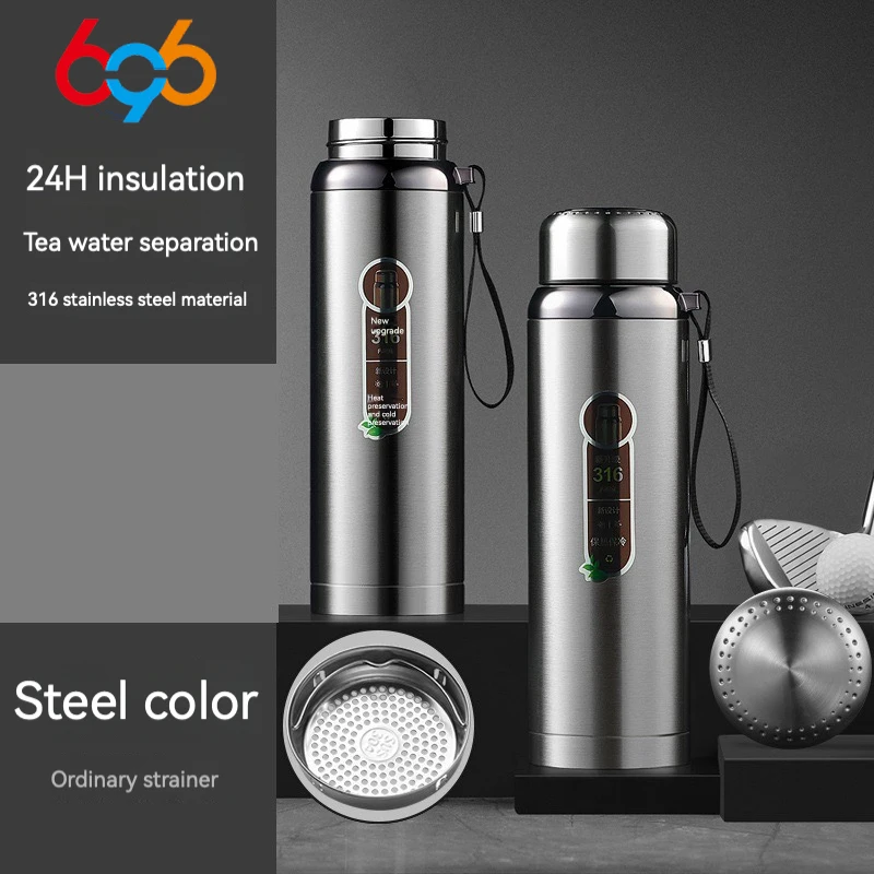 Termo de acero inoxidable 600 de gran capacidad, taza de té, botellas de agua, termo, letras DIY, 316 ml