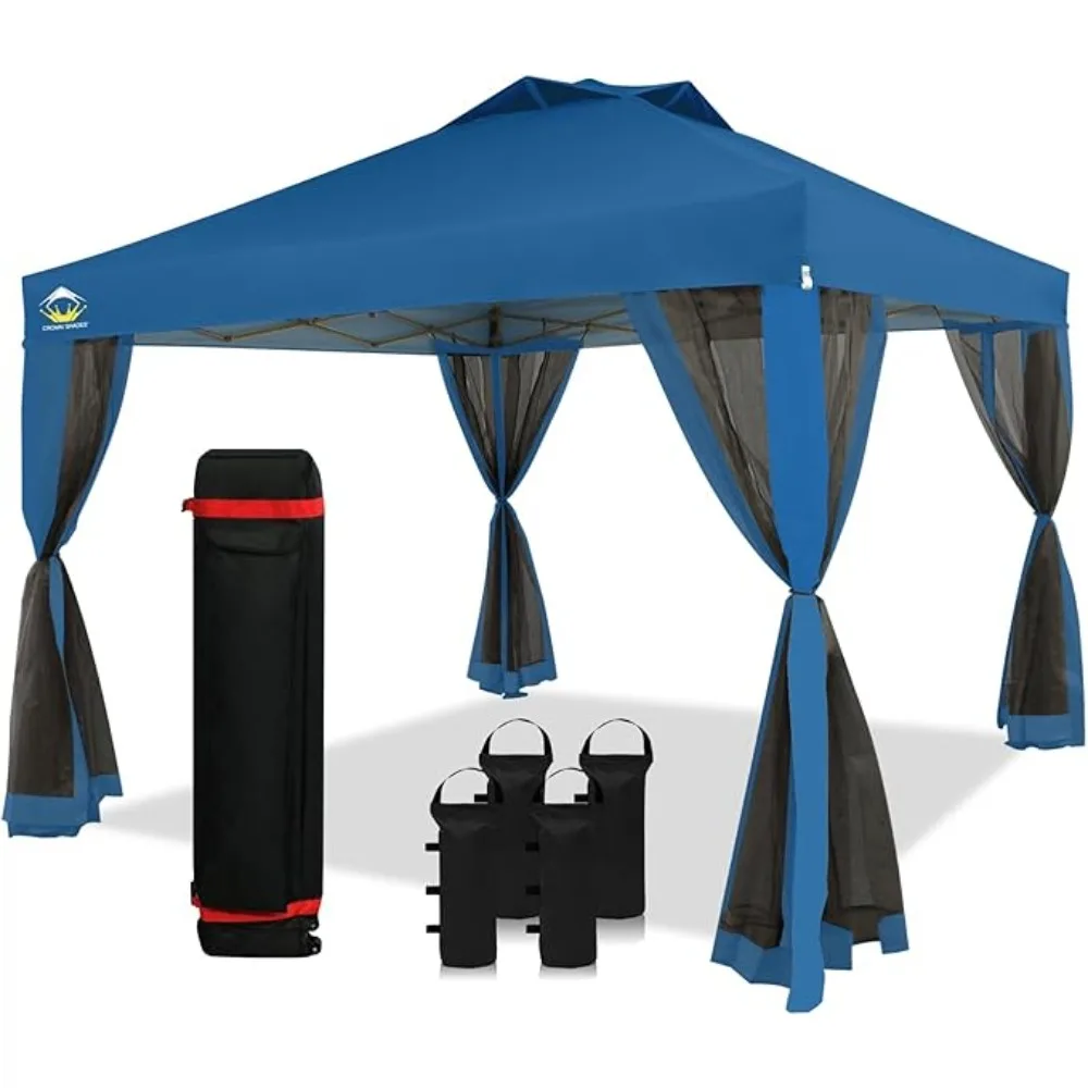 

10x10 Pop up Canopy Including 4 Removable nettings, 4 Ropes, 8 Stakes, 4 Weight Bags, Wheeled Storage Bag