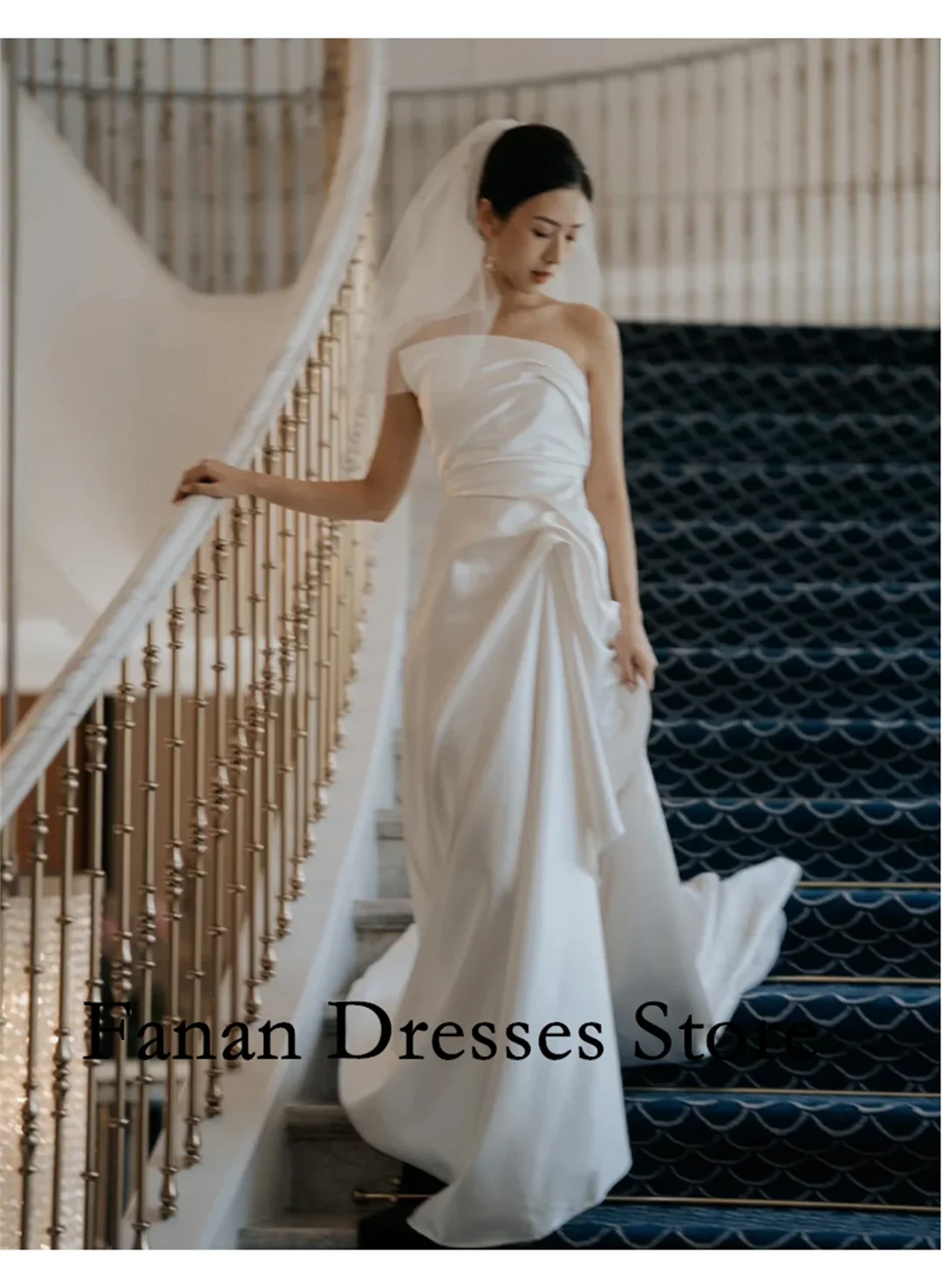 FANAN Corea Guaina Lunghezza pavimento Senza spalline Raso di seta Senza maniche Corsetto increspato Abiti da sposa nnegolare Avorio Personalizzato Bello