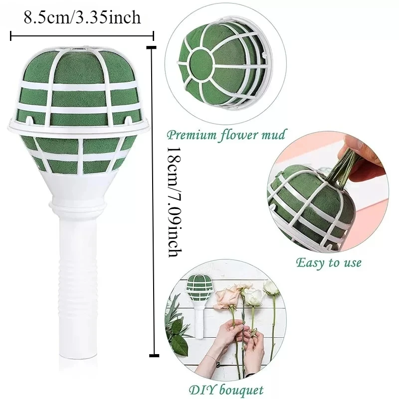 6pcs Foam Floral Handle Bouquet Holder Wedding Artificial Flowers Arrangement DIY Bridal Bouquet Decoration Supplies