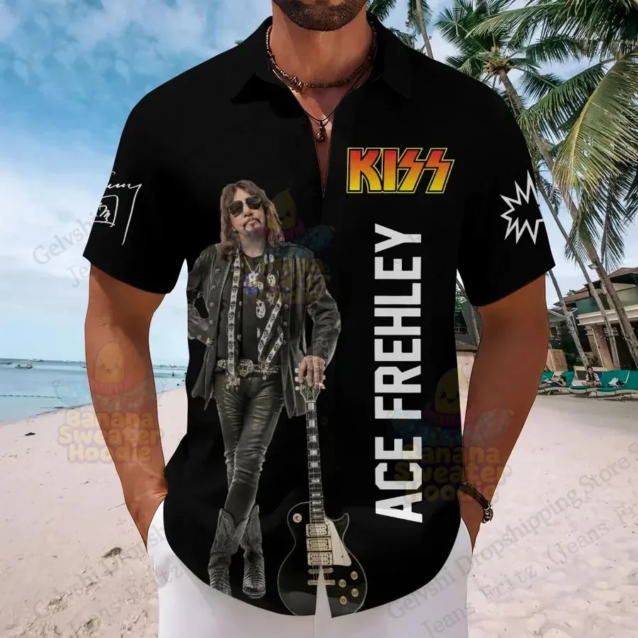 

New Rock Band Ace Frehley Kiss Hawaiian Shirt Kiss Ace 3D Print Shirt Men Women Fashion Short Sleeve Vocation Beach Blouse Fans