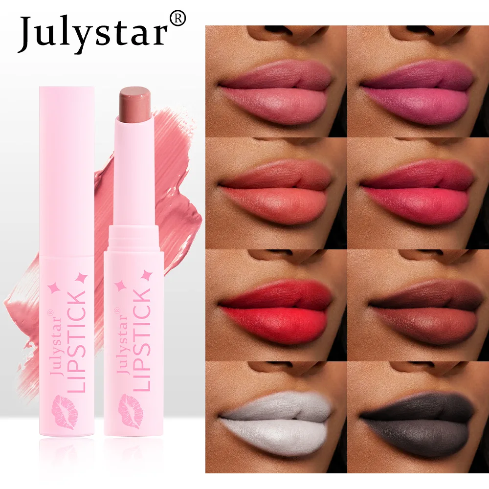 Julystar Portable 8color Matte Velvet Lipstick Lasting Non Fading Women's Beauty Makeup Black Lipstick Lip Makeup Cosmetic