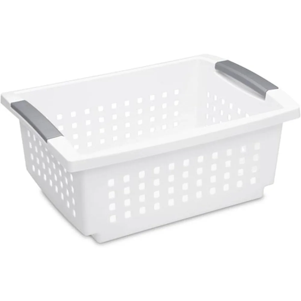 

штабелируемая корзина для хранения и корзина для организации с откидными акцентных направляющими для домашней и бытовой организации, средняя, белая (3