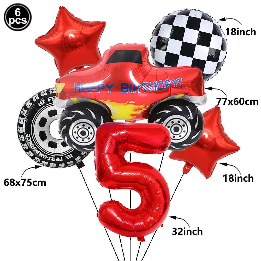 Monster Truck Birthday Balloon Set 1-9th Birthday Decor Racing Checkered Flag Wheel Star Foil Balloons Baby Shower Party Decor - view 6