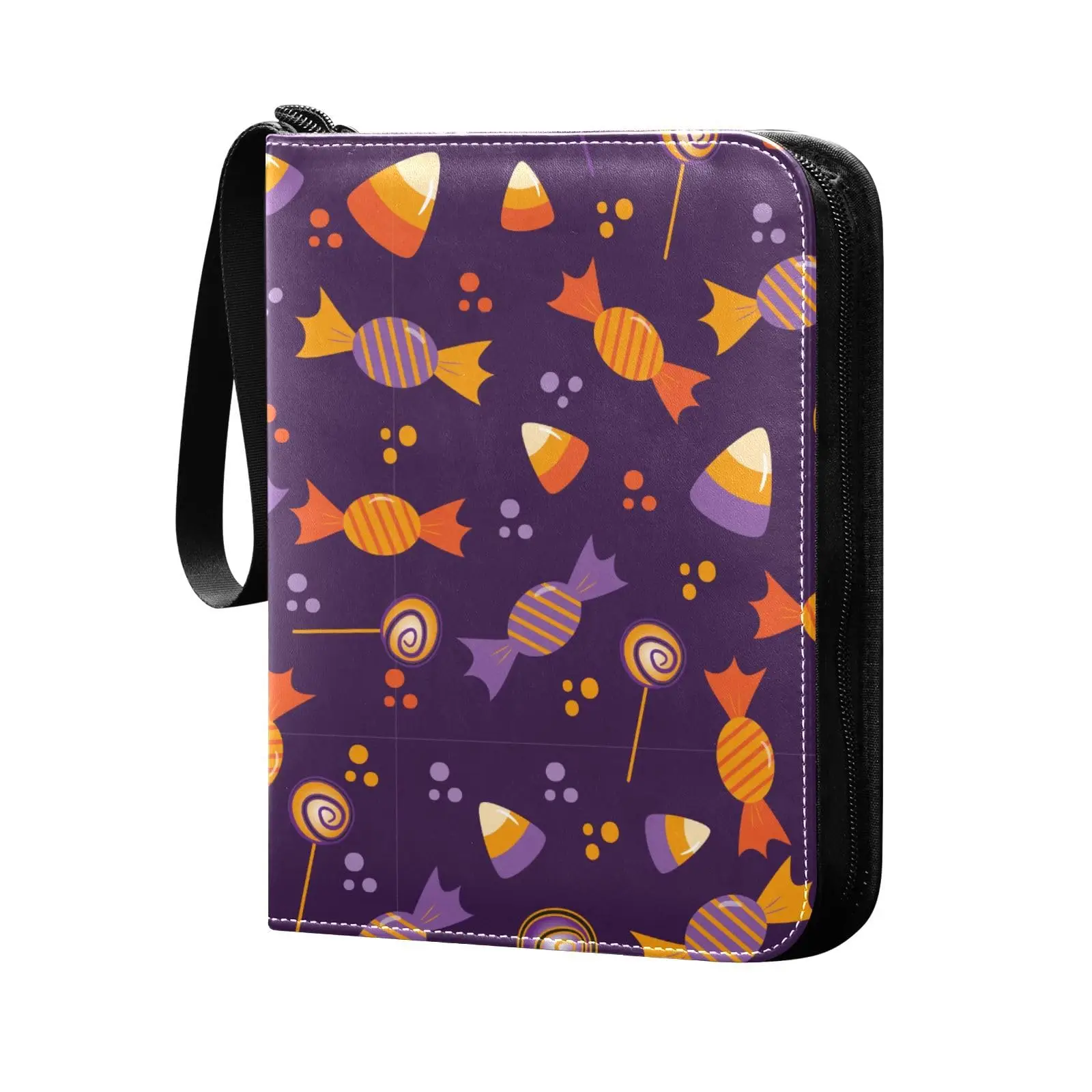 

Halloween Colorful Candies 4 Pocket Card Binder, 400 Double Sided Pocket Album Sport Game Cards, Unique Card Collection Storage