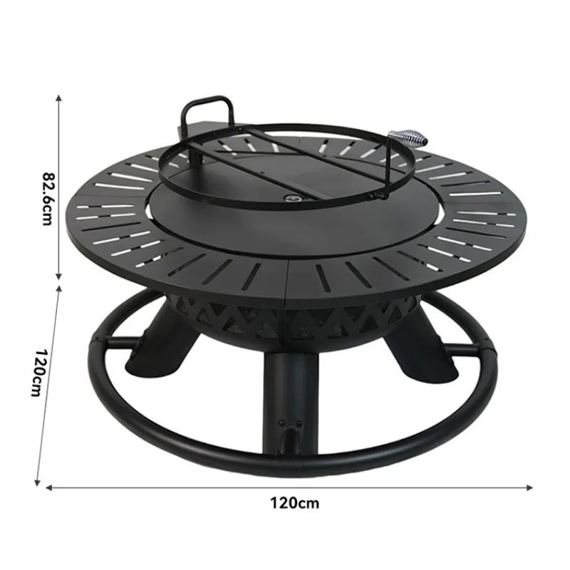 2026 3 In 1 Outdoor Metal Wood Burning Firepit Garden Steel Wood Round Bbq Grill Fire Pit With Cooking Grate
