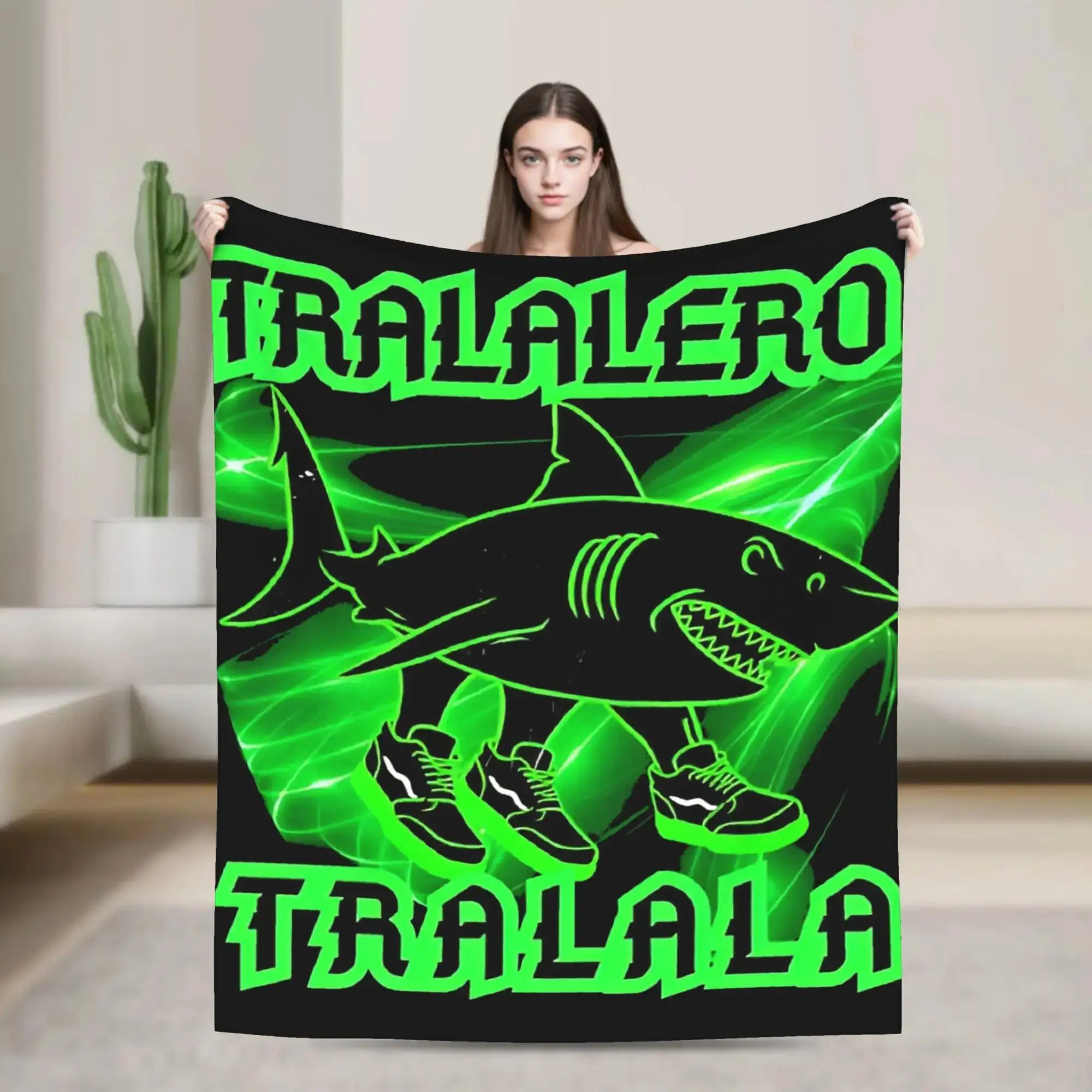 

Мягкое одеяло с изображением светящейся акулы Tralala, необычный фланелевый чехол для дивана, кровати, кресла, домашнего декора
