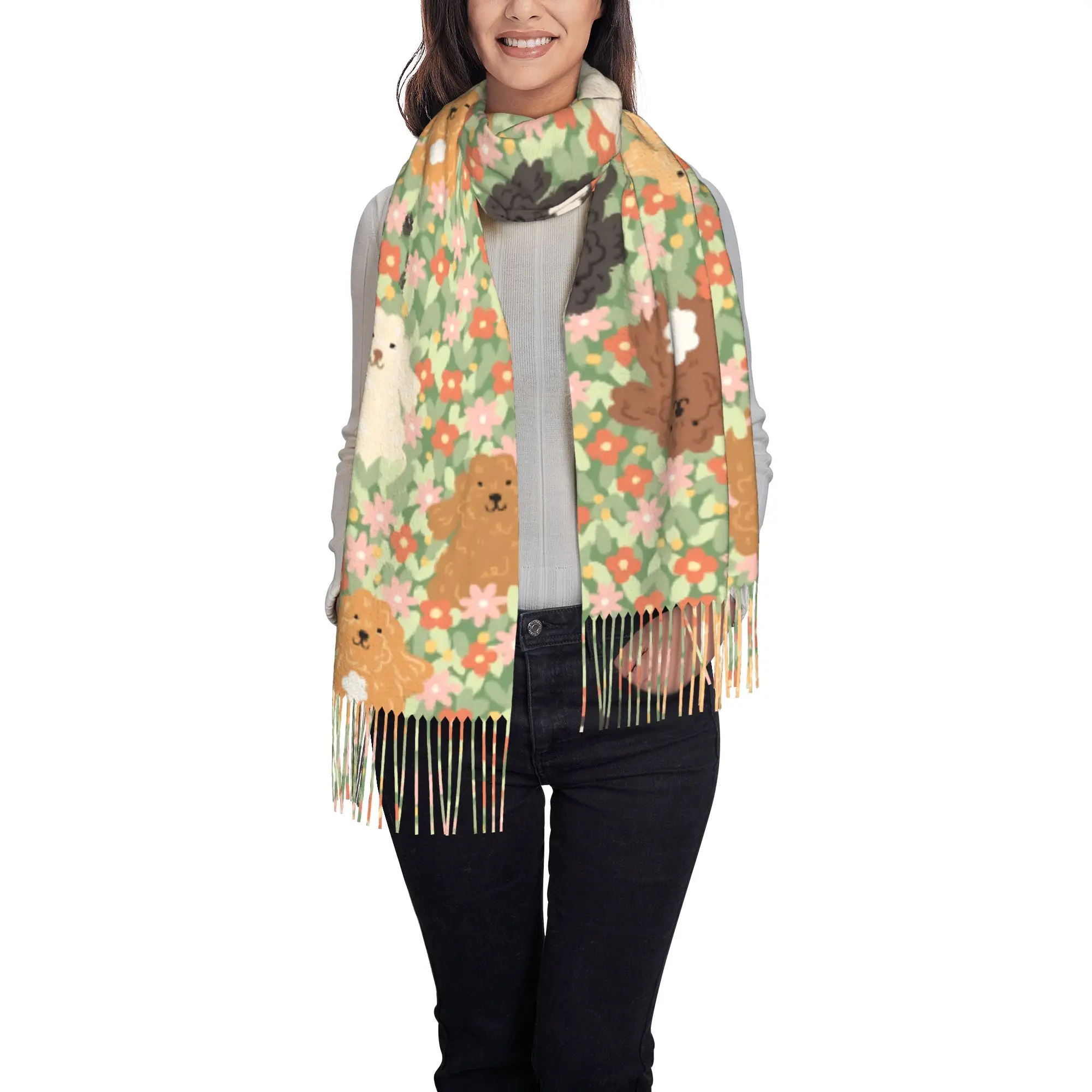 1 PC Cute Bear Floral Print Stoles  In Winter Multifunction Thermal Birthday Bandana Tassel