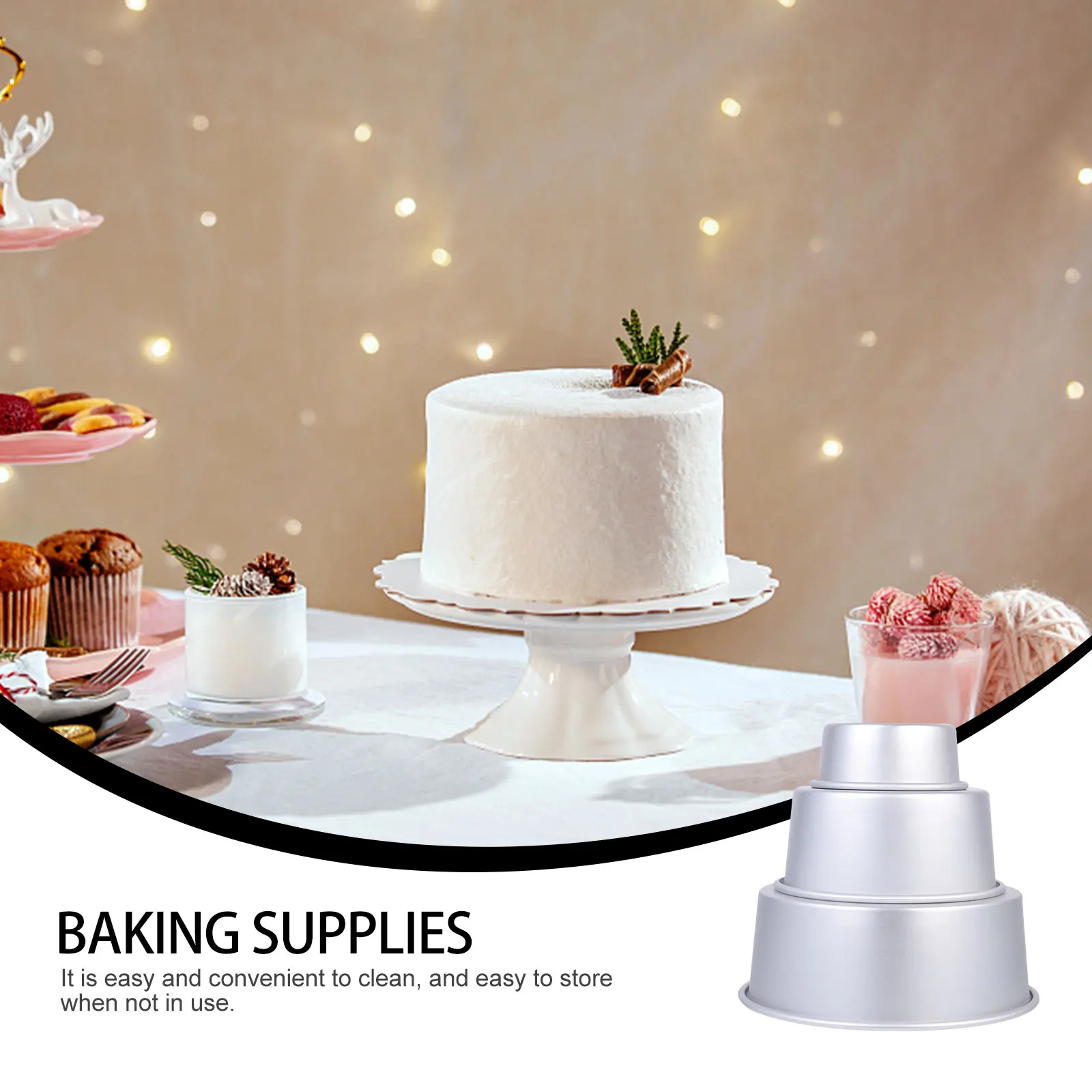 

3pcs Round Cake Mold Non-Stick Baking Pan Smooth Diy Dessert Molds Reusable Pudding Mousse Pan Aluminum Alloy Deep Cake Baking