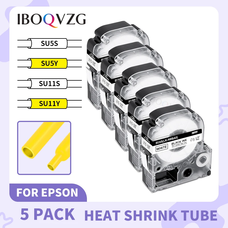 5PK ∅5mm/9mm ∅11mm/18mm LA-4WBA5 LA-4YBA5 SU5S SU5Y SU11S SU11Y Heat Shrink Tubes White/Yellow Printer Ribbon For LW-300 LW-400